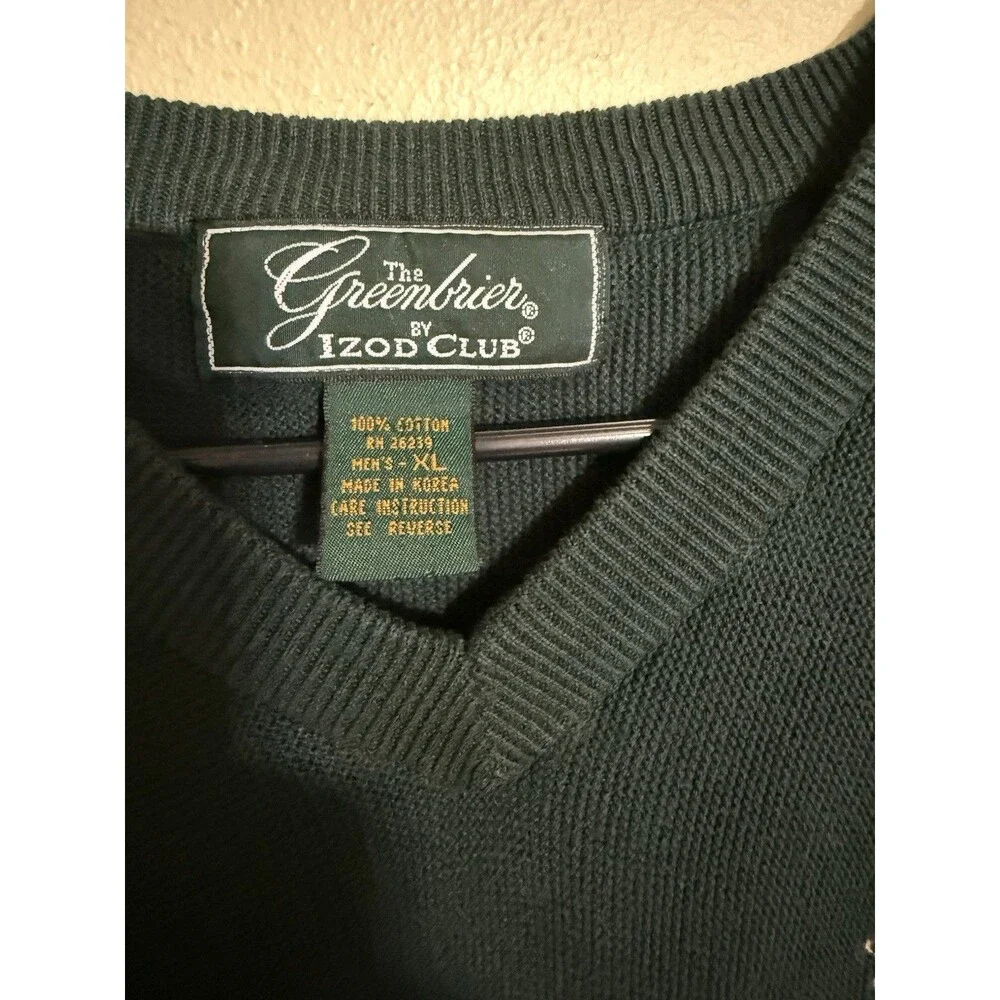 Vintage The Greenbrier by Izod Club V-Neck Sweater XL Forest Green Cotton 90s